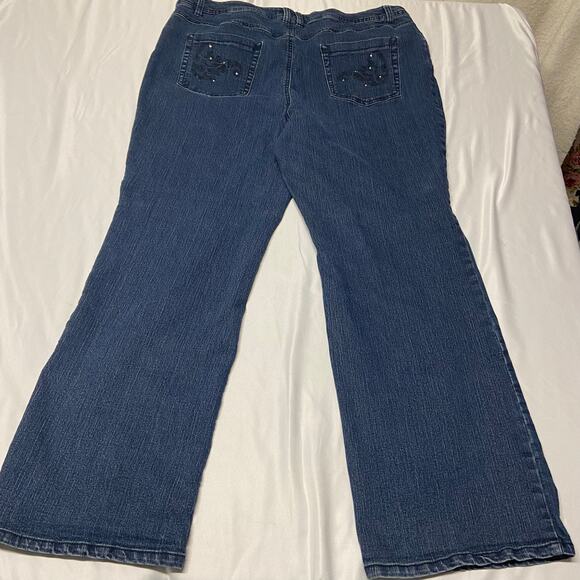 Faded Glory Jeans Stretch Med Stone Dark Blue Bling Pocket Plus Size 22W - Picture 2 of 12